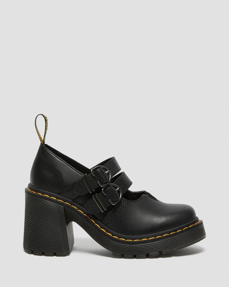 Black Women's Dr Martens Eviee Sendal Leather Heeled Casual Shoes | CA 99KOR